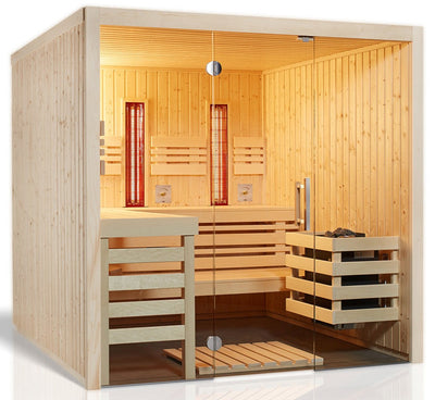 Sauna PANORAMA COMPLETE Fichte mit Glasfront